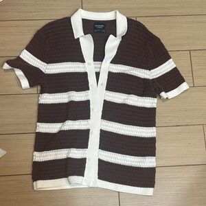 Abercrombie & Fitch Brown and White Crochet Striped Top